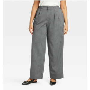 Womens High Rise Pleat Front Straight Trousers A New Day Gray Pinstripe 14 New